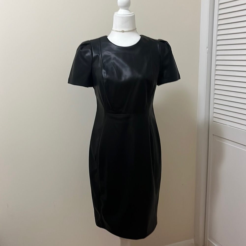 Calvin Klein leather cap sleeve dress
